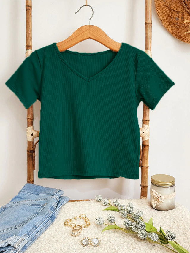 Women Summer Winter Dark Green Crop Tops