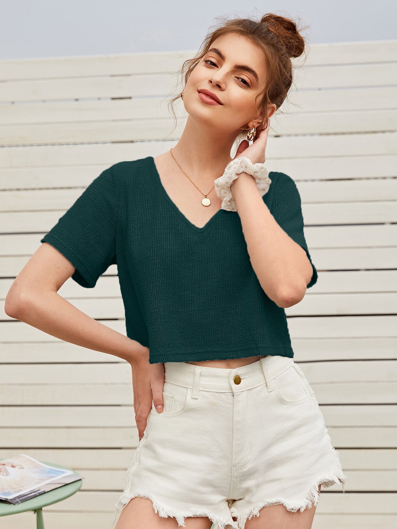 Women Summer Winter Dark Green Crop Tops