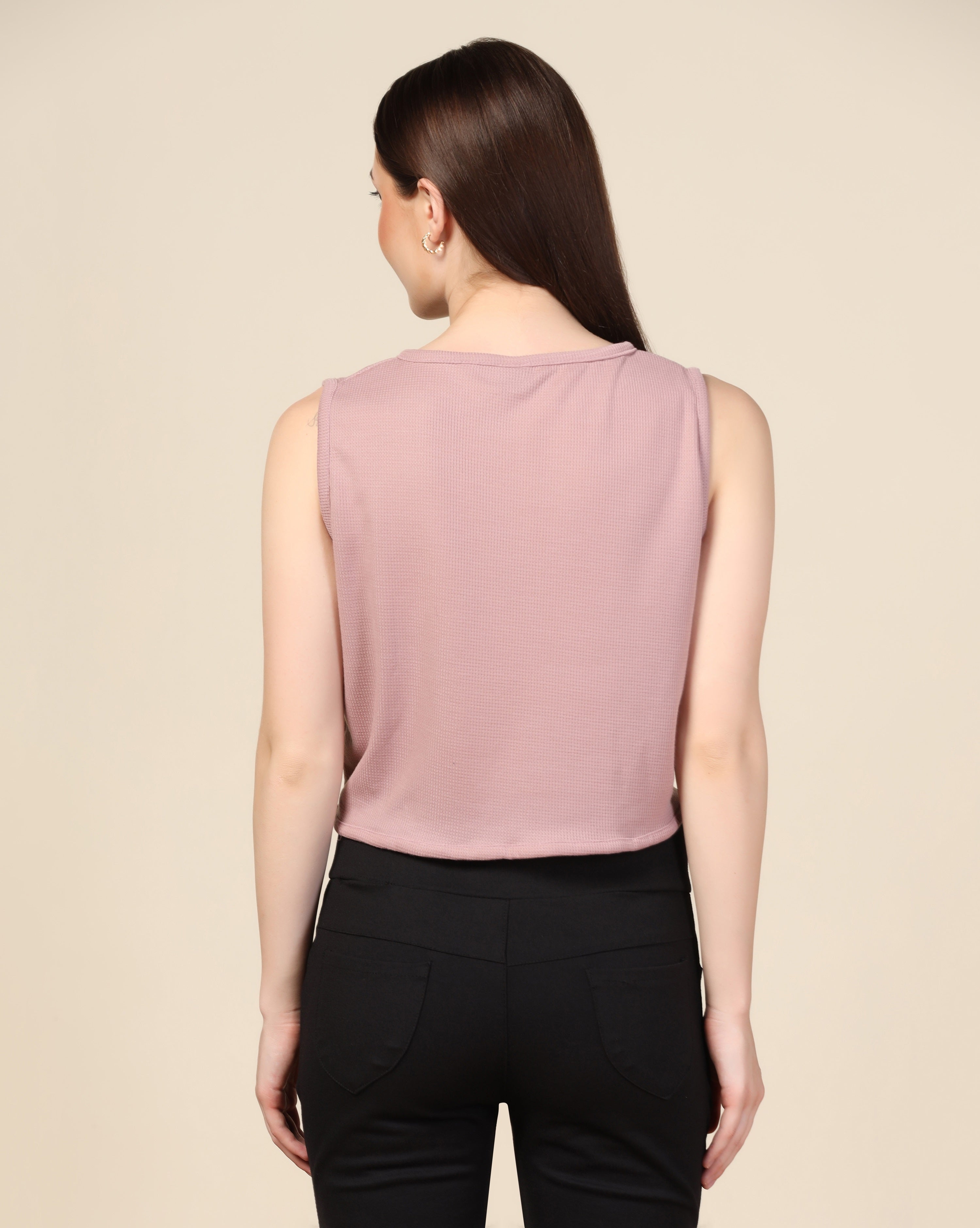 Women Waffle Regular Fit Western PinkTops