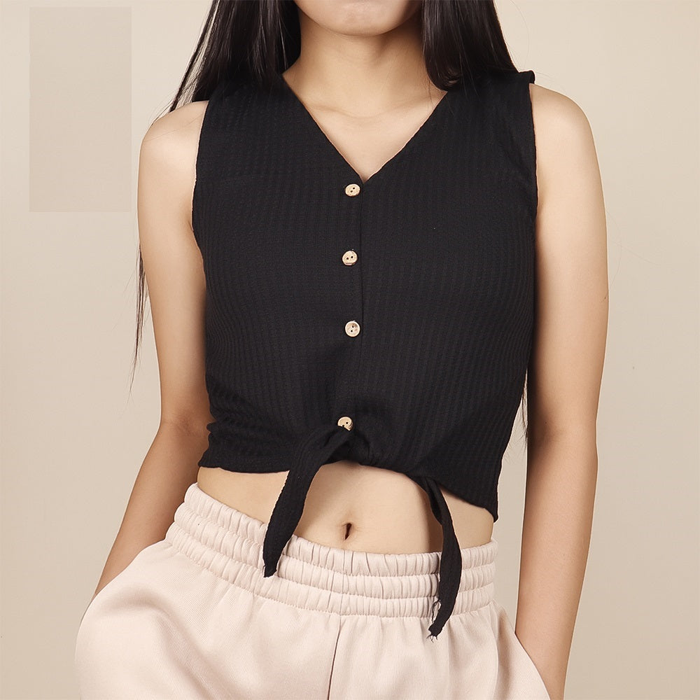 Women Waffle Regular Fit Western Black Tops
