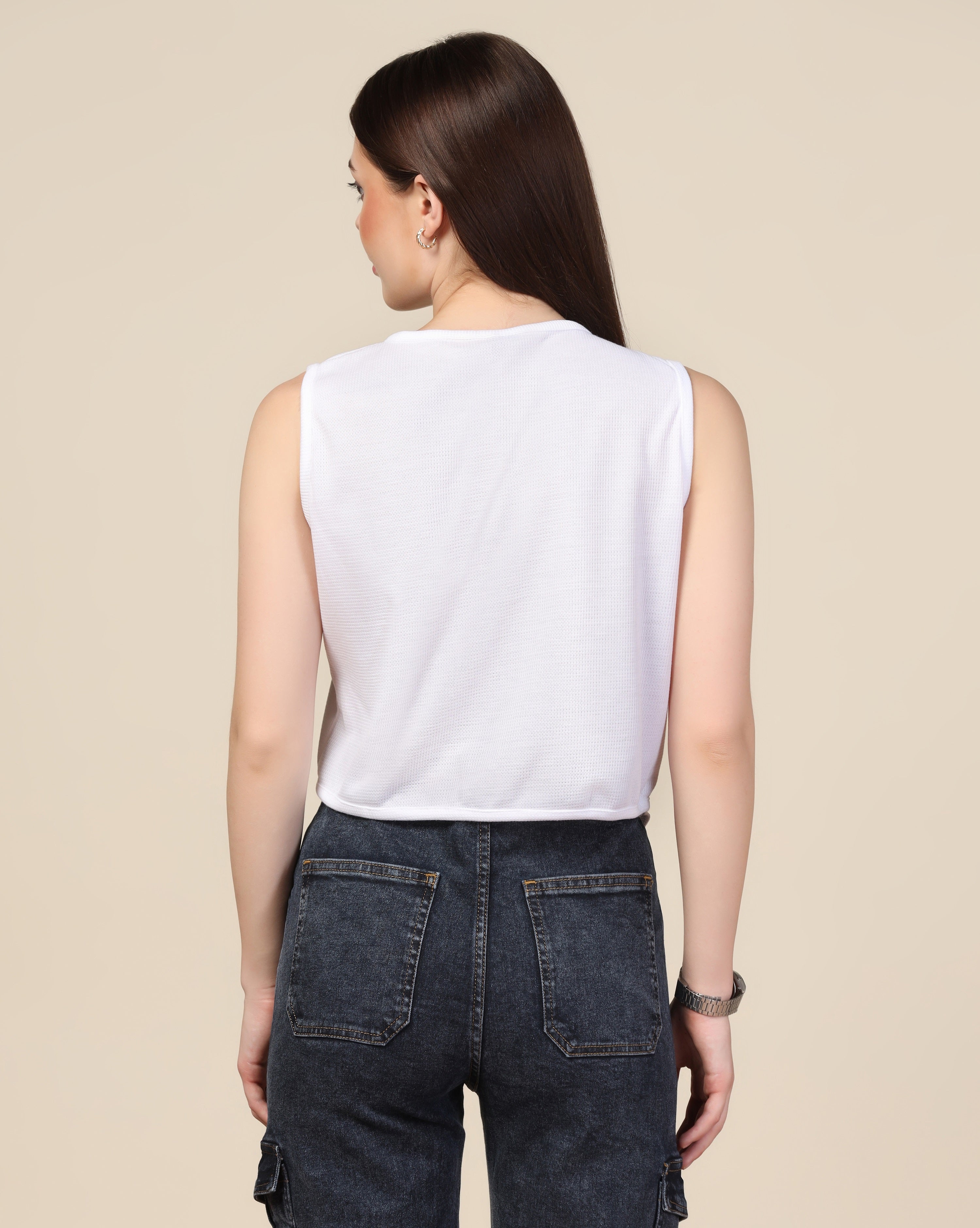 Women Waffle Regular Fit Western White Tops