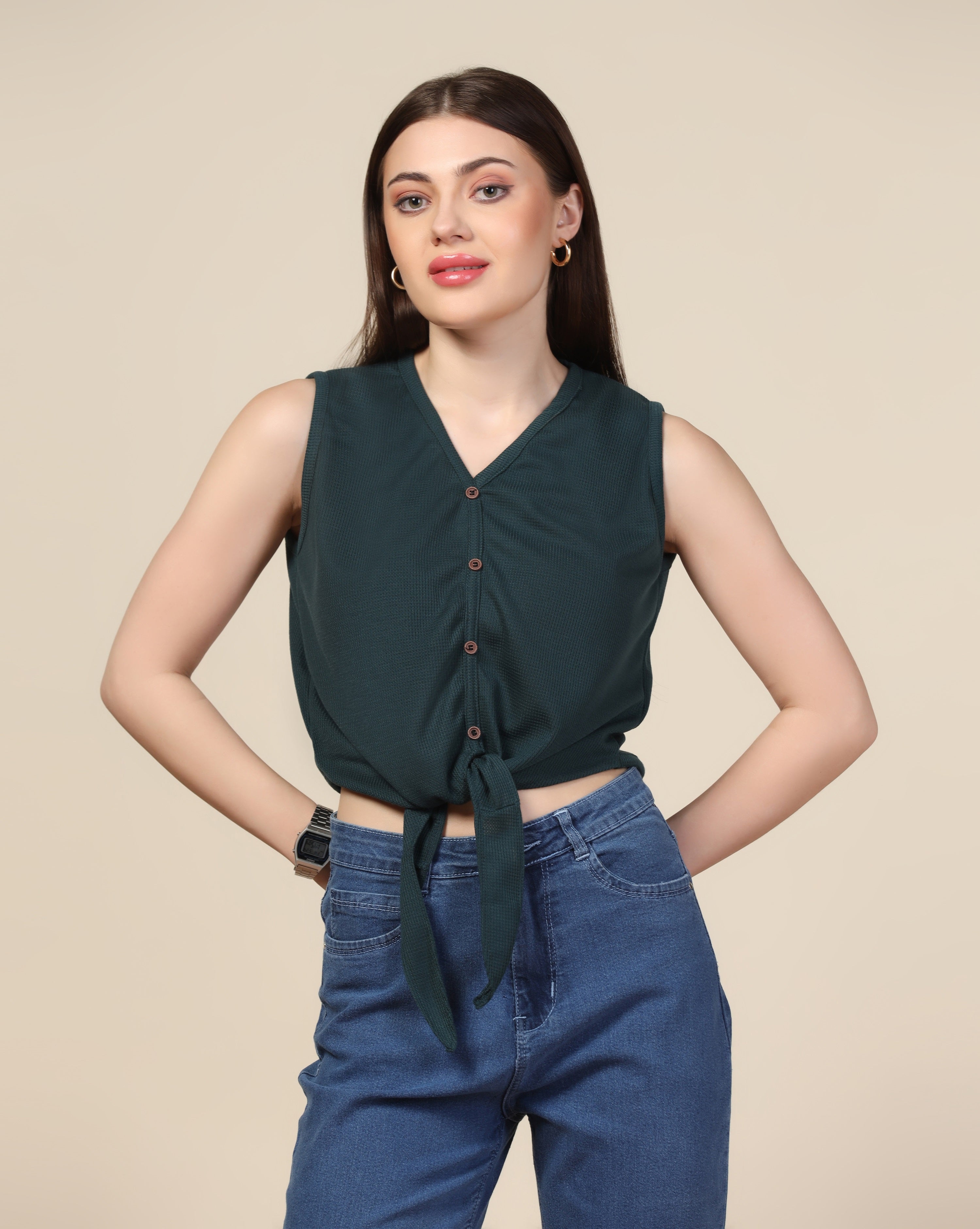 Women Waffle Regular Fit Western Yellow Tops