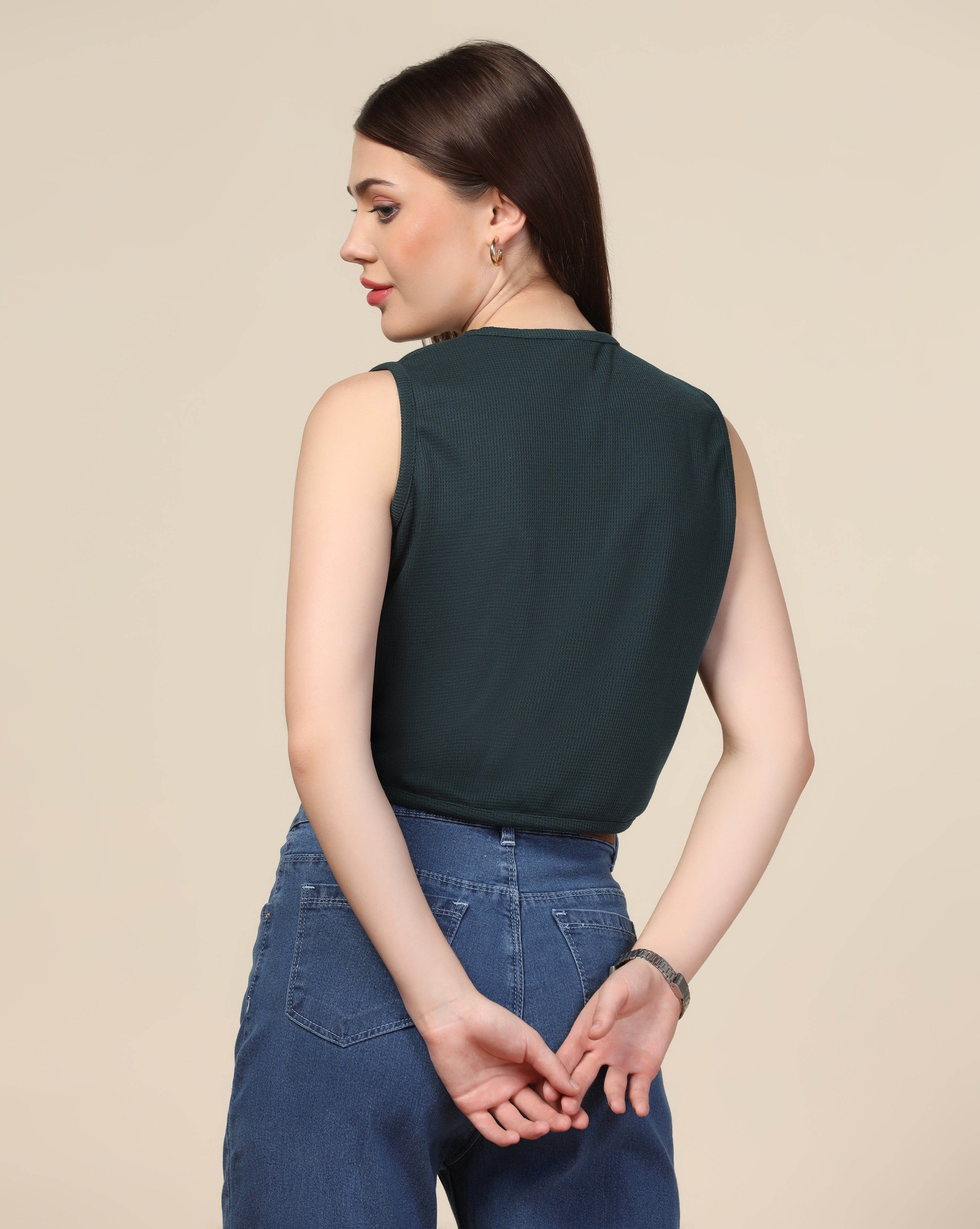 Women Waffle Regular Fit Western Yellow Tops