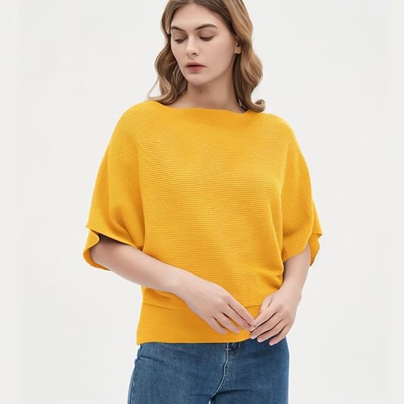 Women Ribbed Bagy Balloon Style Fit Yellow Tops