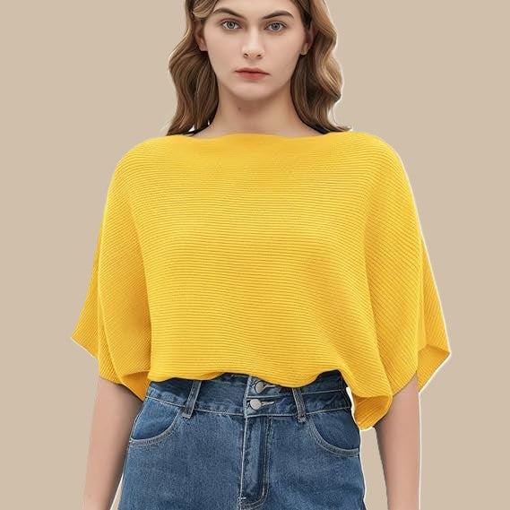 Women Ribbed Bagy Balloon Style Fit Yellow Tops