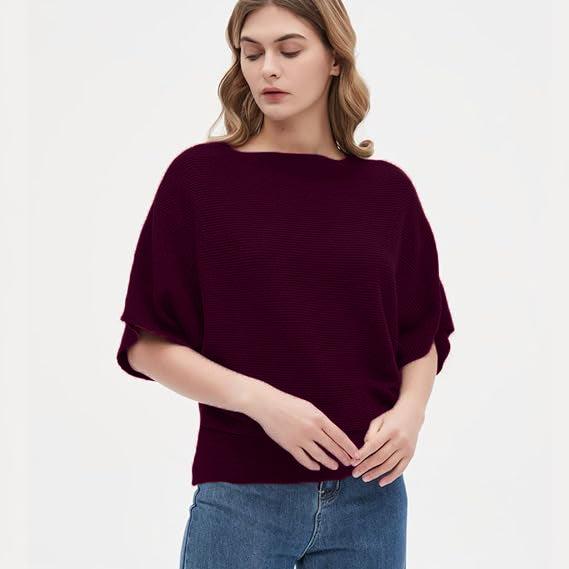 Women Ribbed Bagy Balloon Style Fit Dark Maroon Tops