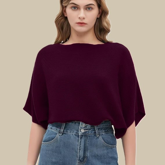 Women Ribbed Bagy Balloon Style Fit Dark Maroon Tops