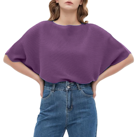 Women Ribbed Bagy Balloon Style Fit Purple Tops