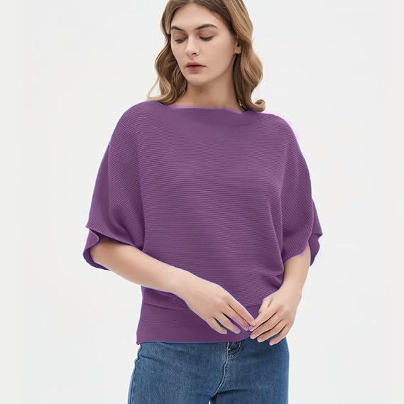 Women Ribbed Bagy Balloon Style Fit Purple Tops