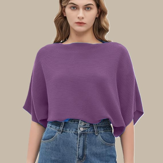 Women Ribbed Bagy Balloon Style Fit Purple Tops