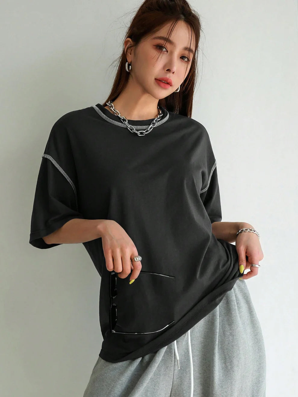 Women Oversized BTS Lover Black Tops