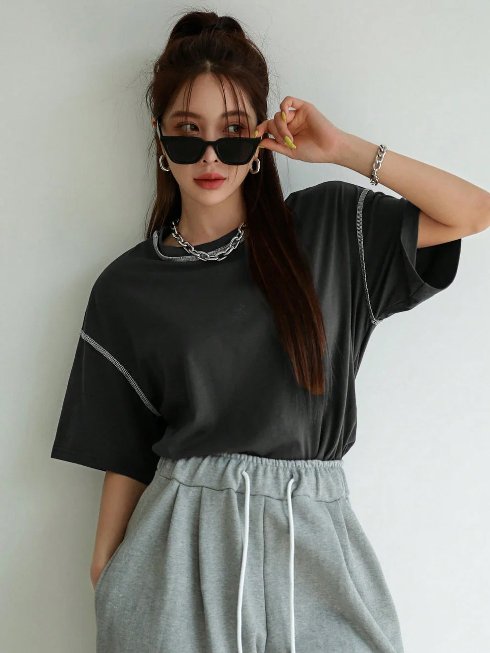 Women Oversized BTS Lover Black Tops