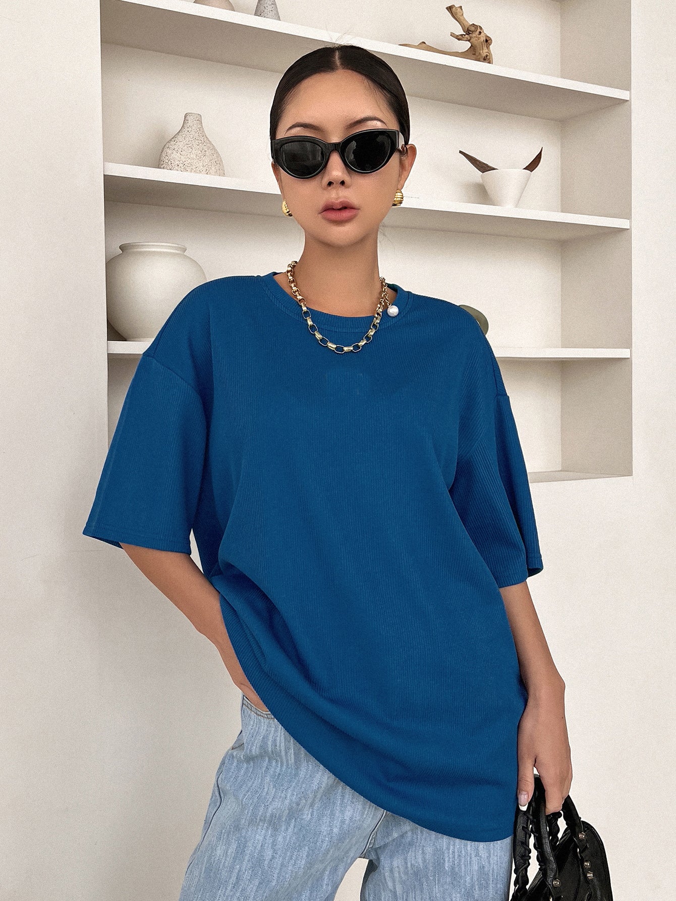 Women Dressy Office Work Casual Navy Blue Tops