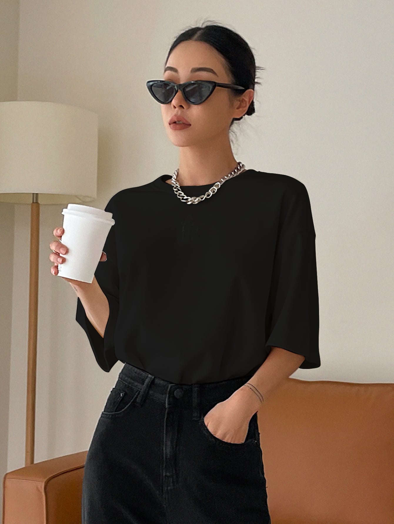 Women Dressy Office Work Casual Black Tops