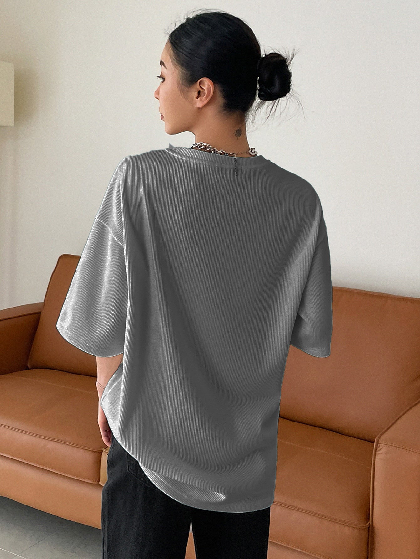 Women Dressy Office Work Casual Pure Grey Tops
