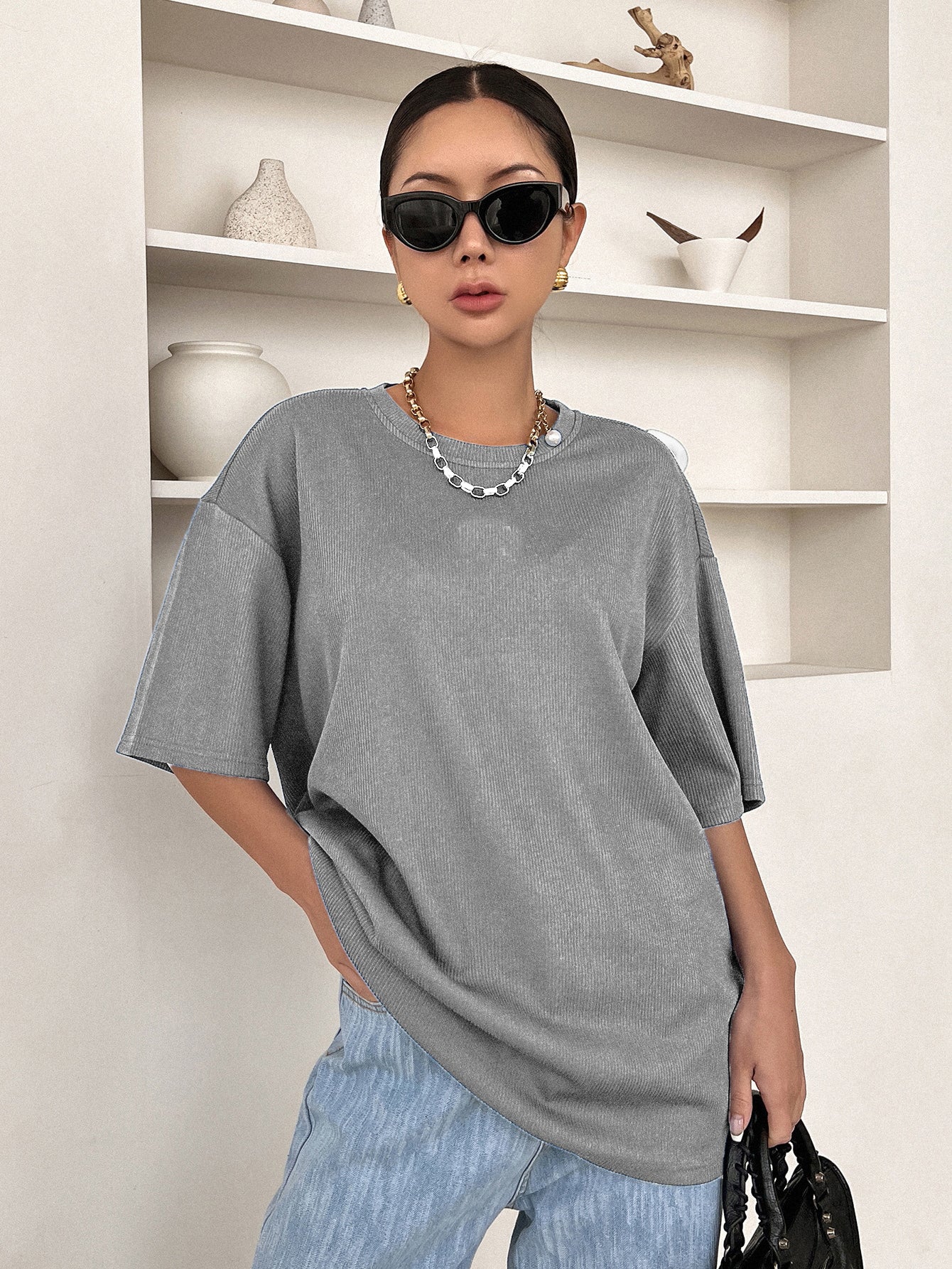 Women Dressy Office Work Casual Pure Grey Tops
