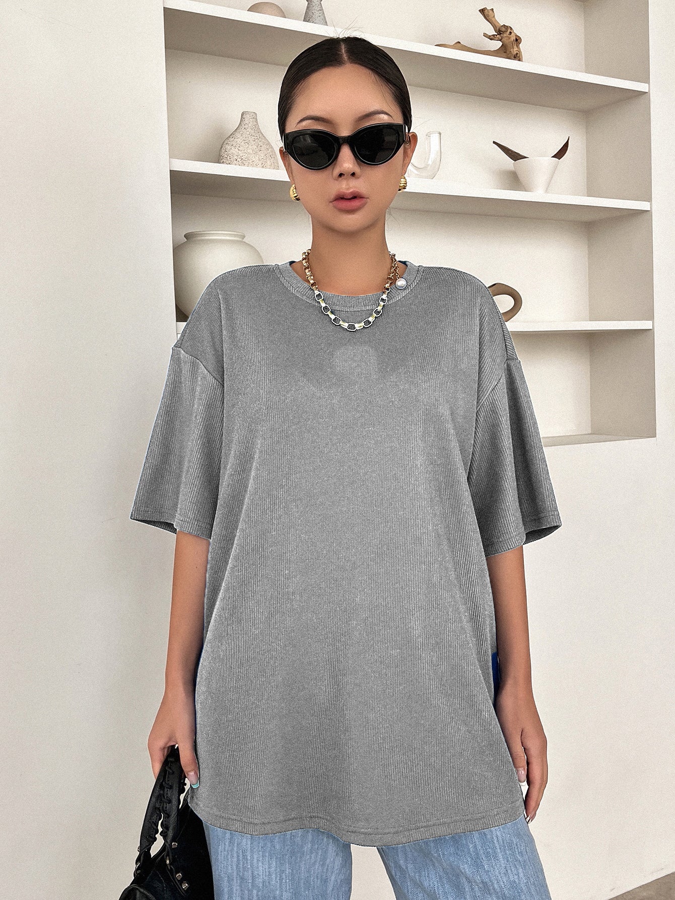 Women Dressy Office Work Casual Pure Grey Tops