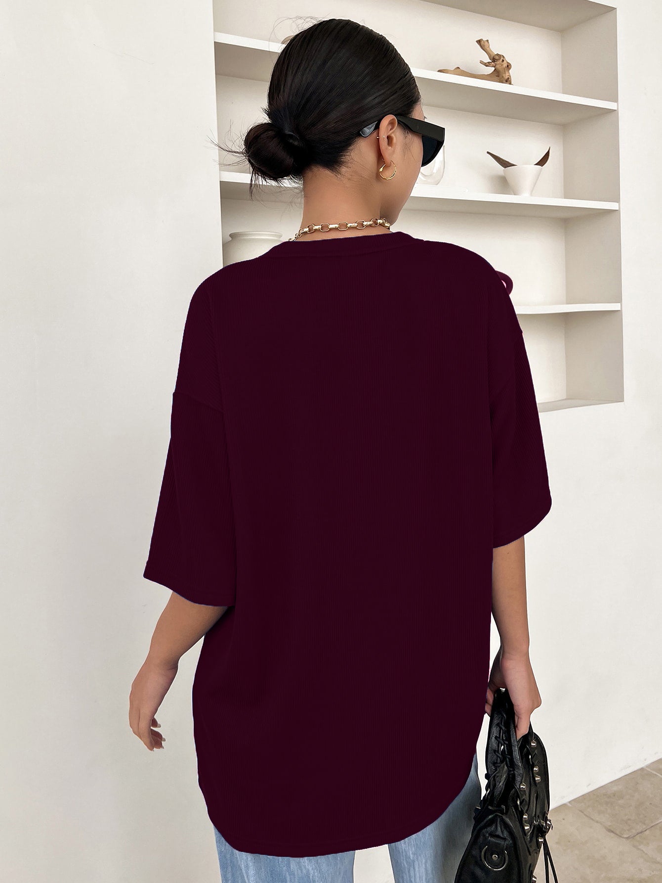 Women Dressy Office Work Casual Dark Maroon Tops