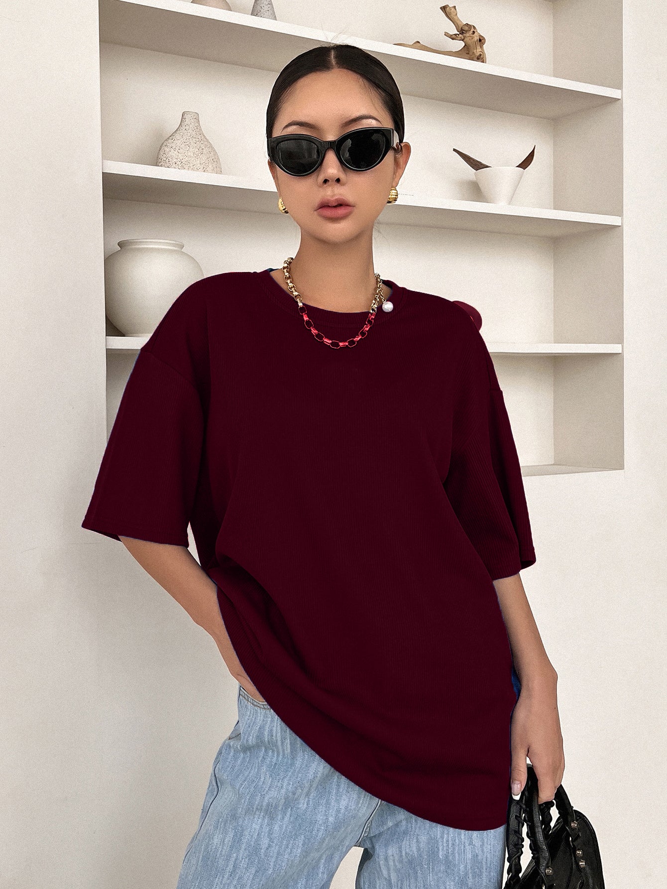 Women Dressy Office Work Casual Dark Maroon Tops