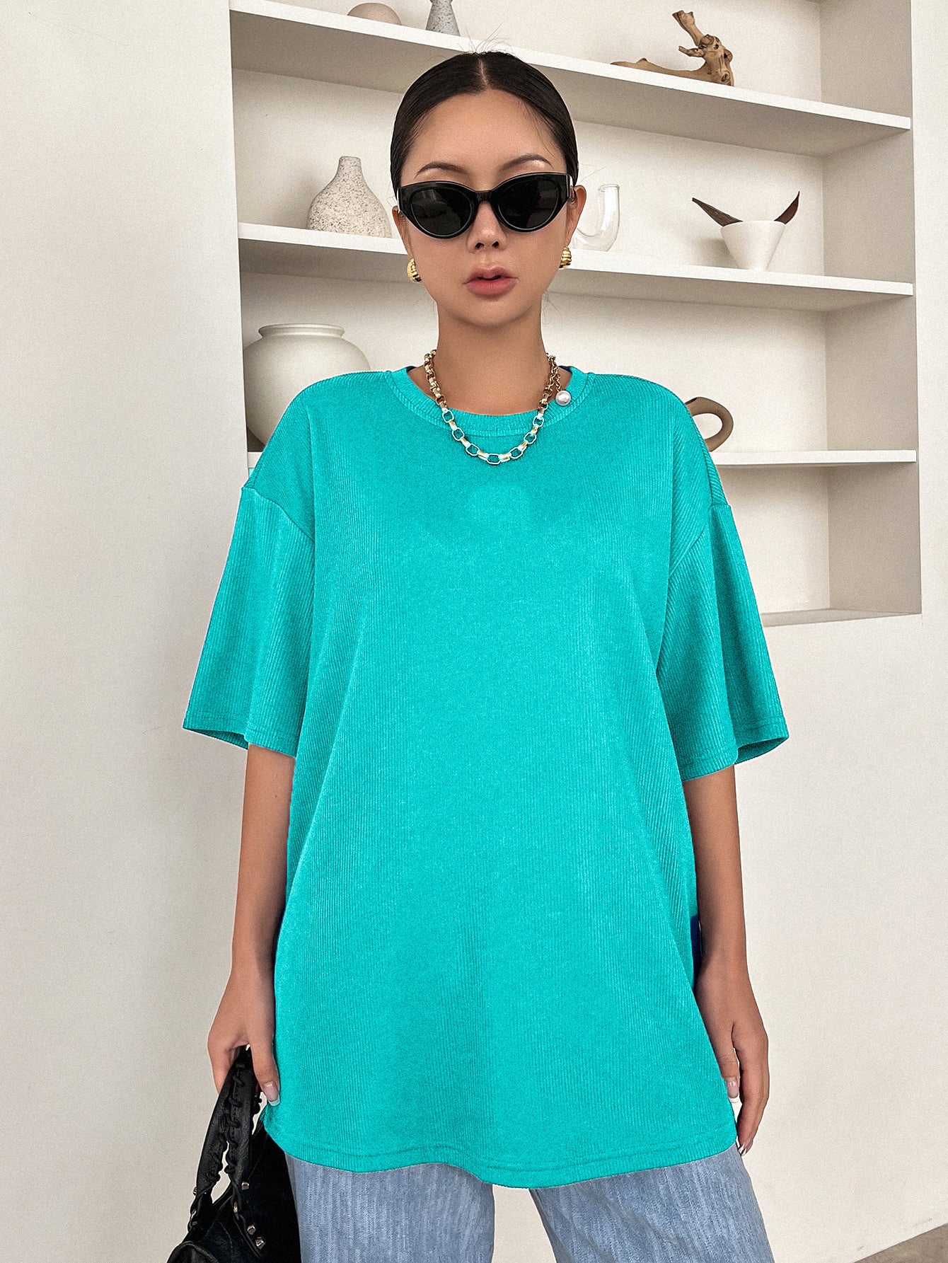 Women Dressy Office Work Casual Turquoise Blue Tops