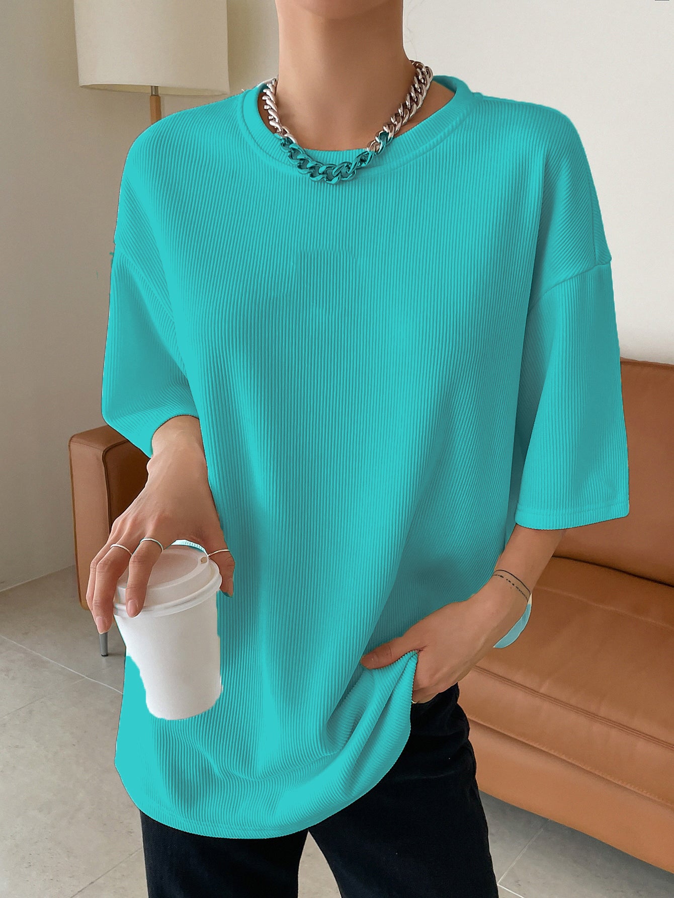 Women Dressy Office Work Casual Turquoise Blue Tops