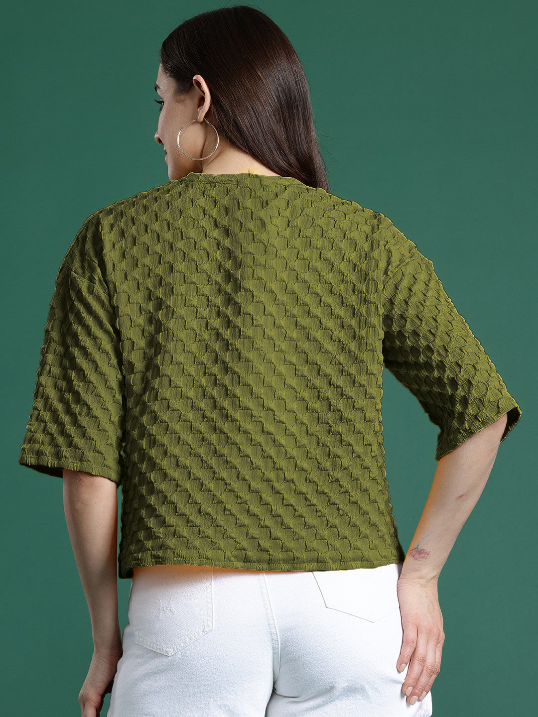 Women Trendy Oversized Dark Green Tops