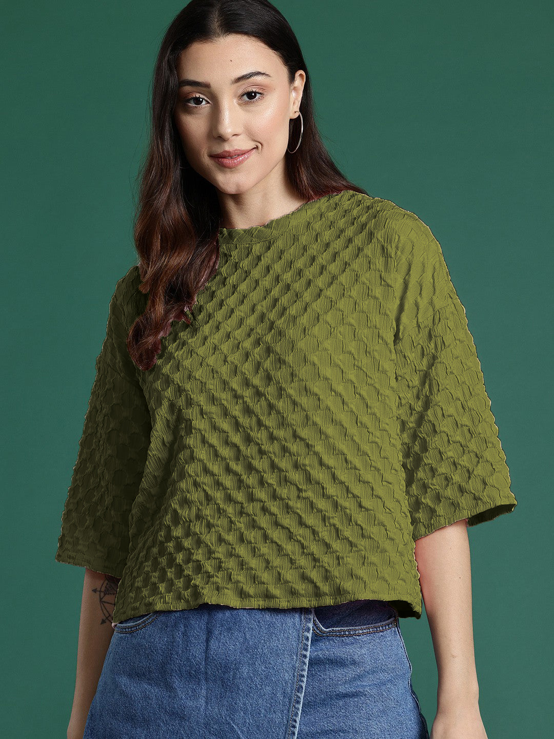 Women Trendy Oversized Dark Green Tops
