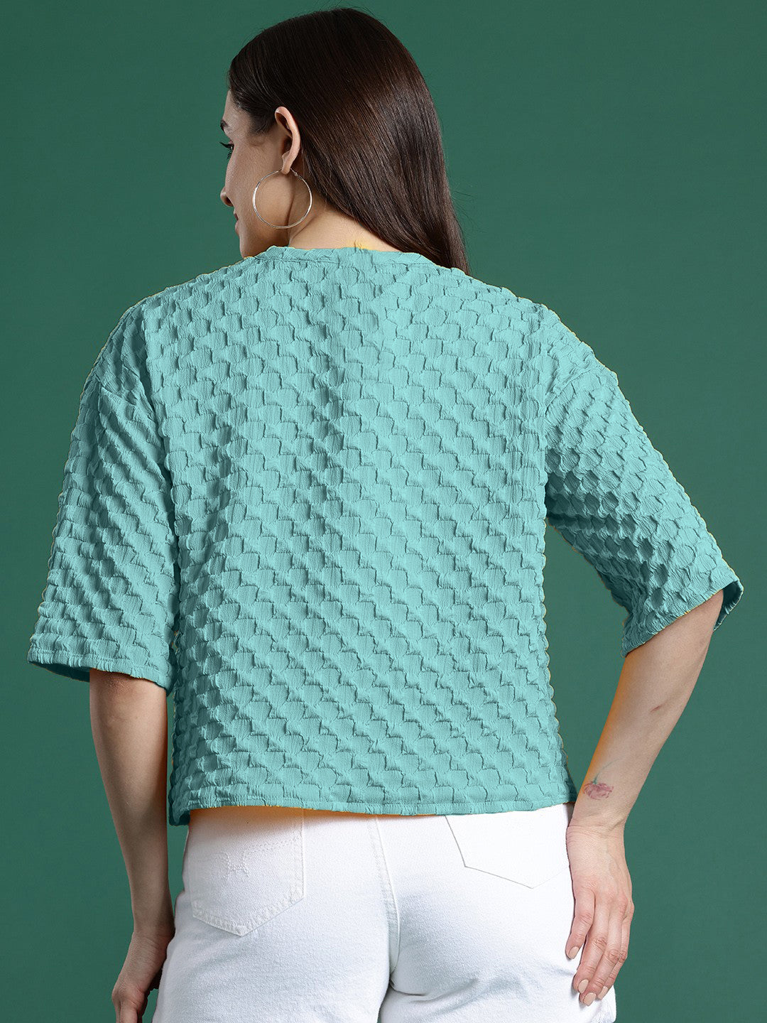 Women Trendy Oversized Turquoise Blue Tops