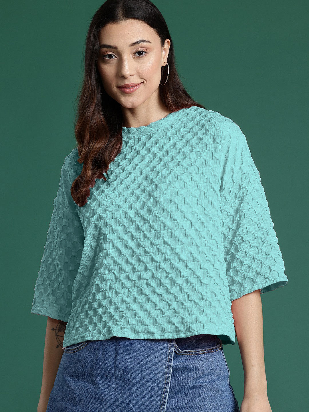 Women Trendy Oversized Turquoise Blue Tops