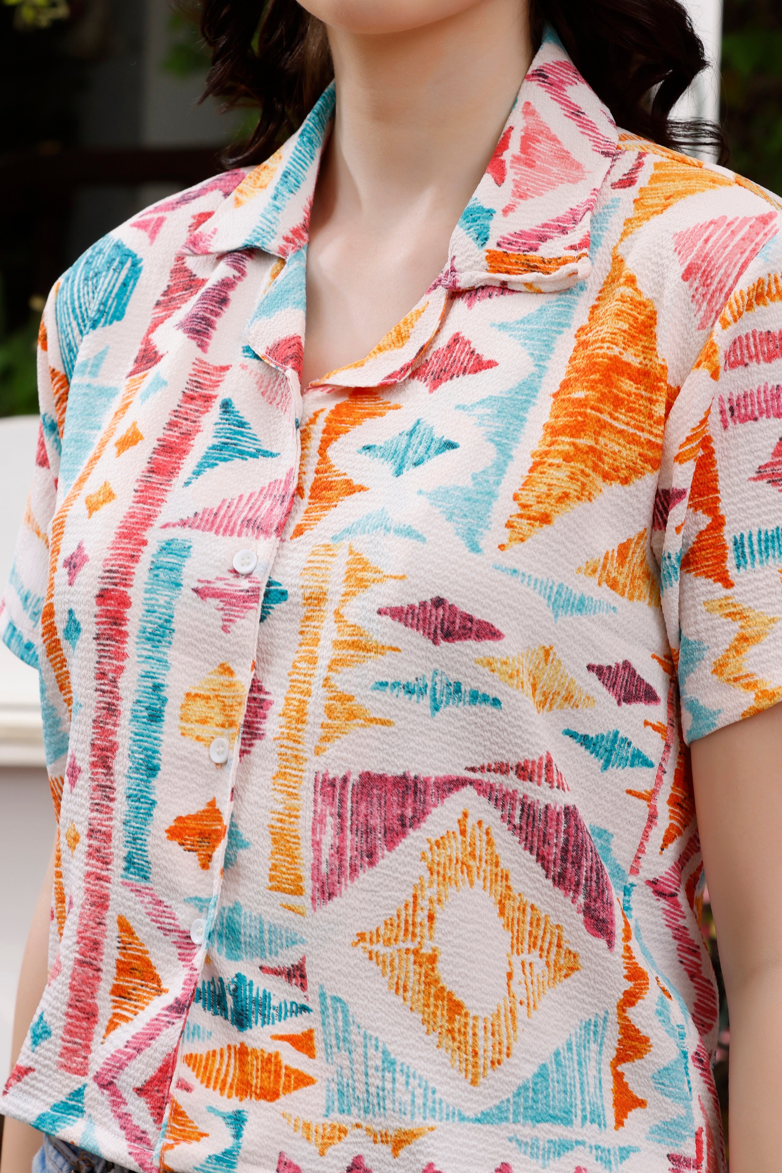 Zilcon Womens Button Down Shirt Short Sleeve Printed V Neck Collared Button Up Summer Traveling Shirt Work Tops