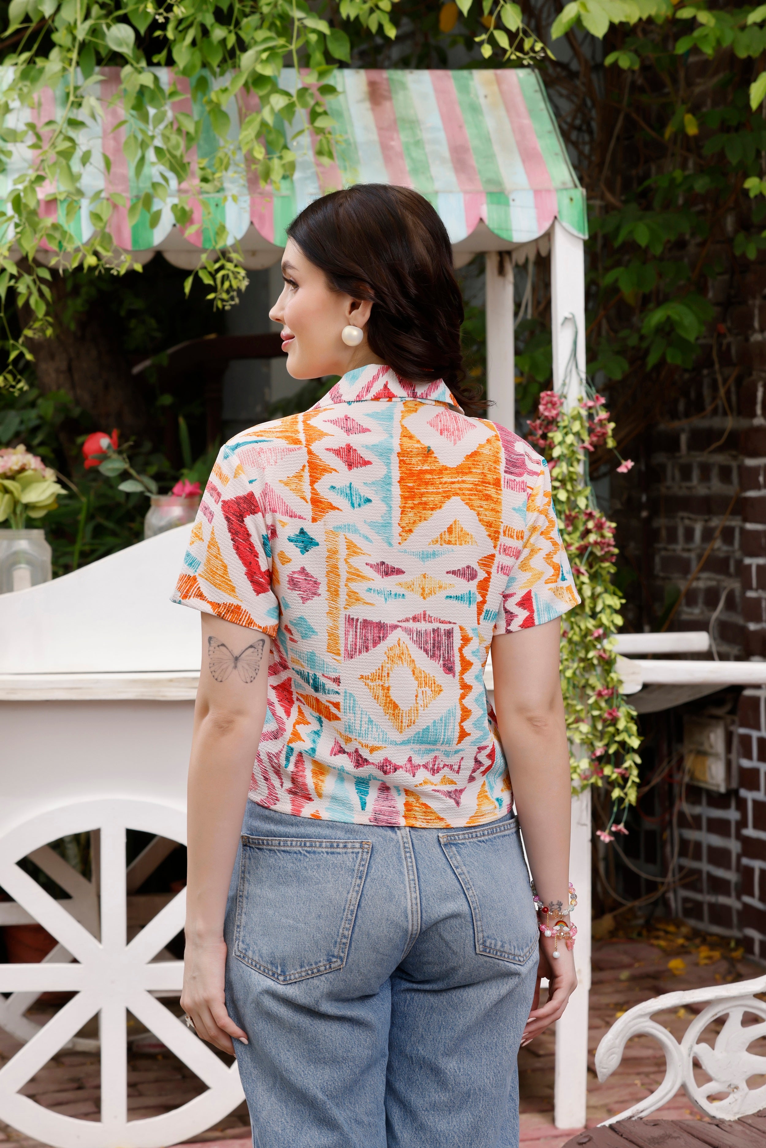 Zilcon Womens Button Down Shirt Short Sleeve Printed V Neck Collared Button Up Summer Traveling Shirt Work Tops