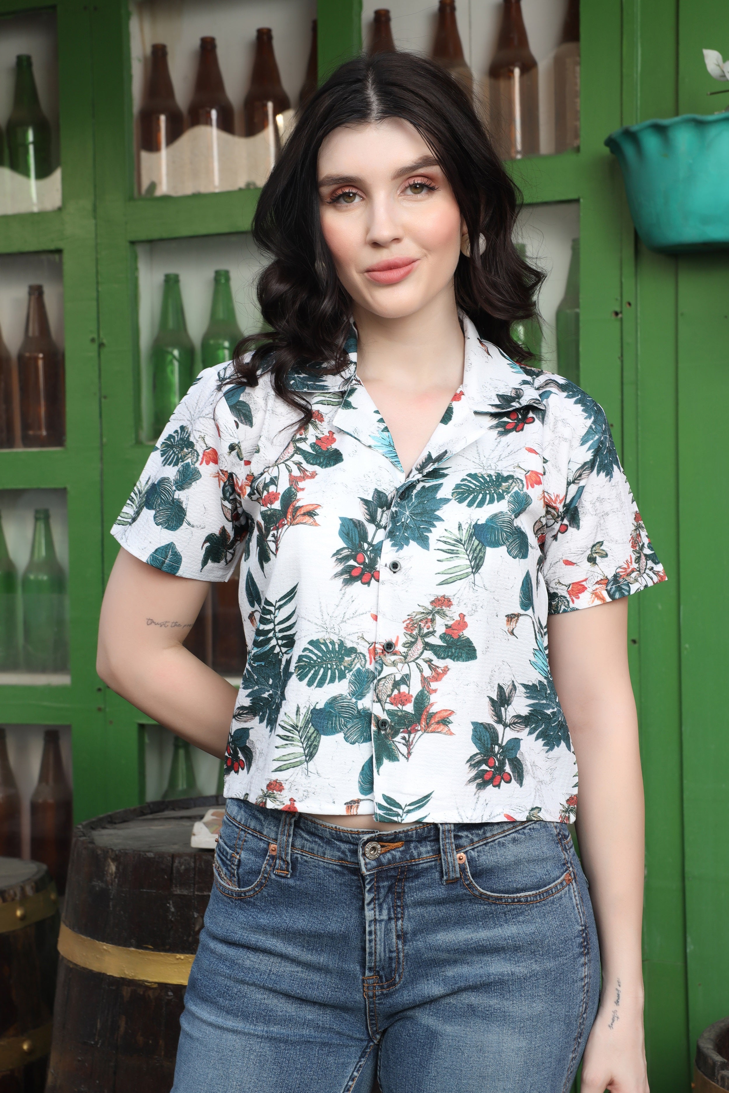 Zilcon Womens Button Down Shirt Short Sleeve Printed V Neck Collared Button Up Summer Traveling Shirt Work Tops