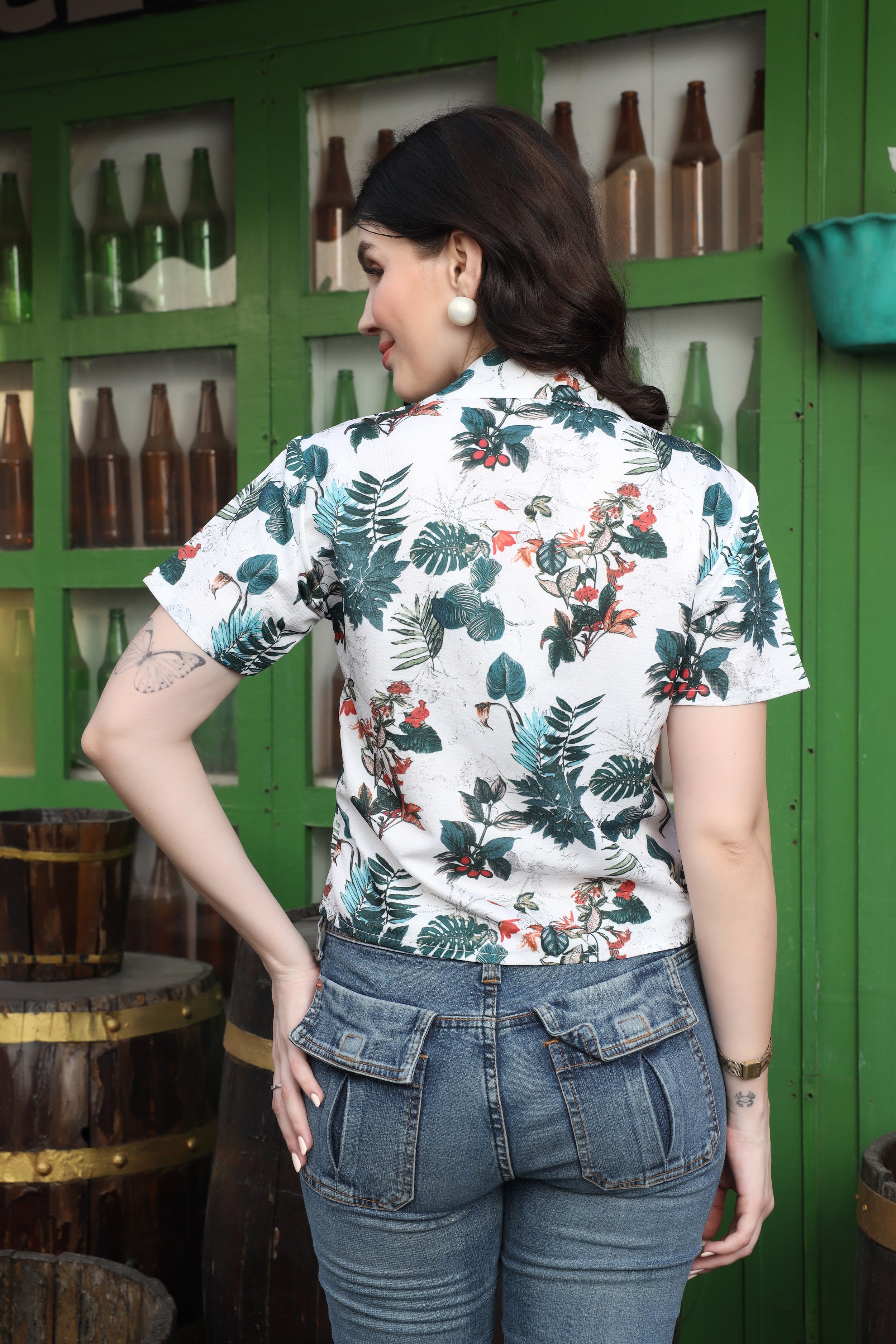 Zilcon Womens Button Down Shirt Short Sleeve Printed V Neck Collared Button Up Summer Traveling Shirt Work Tops