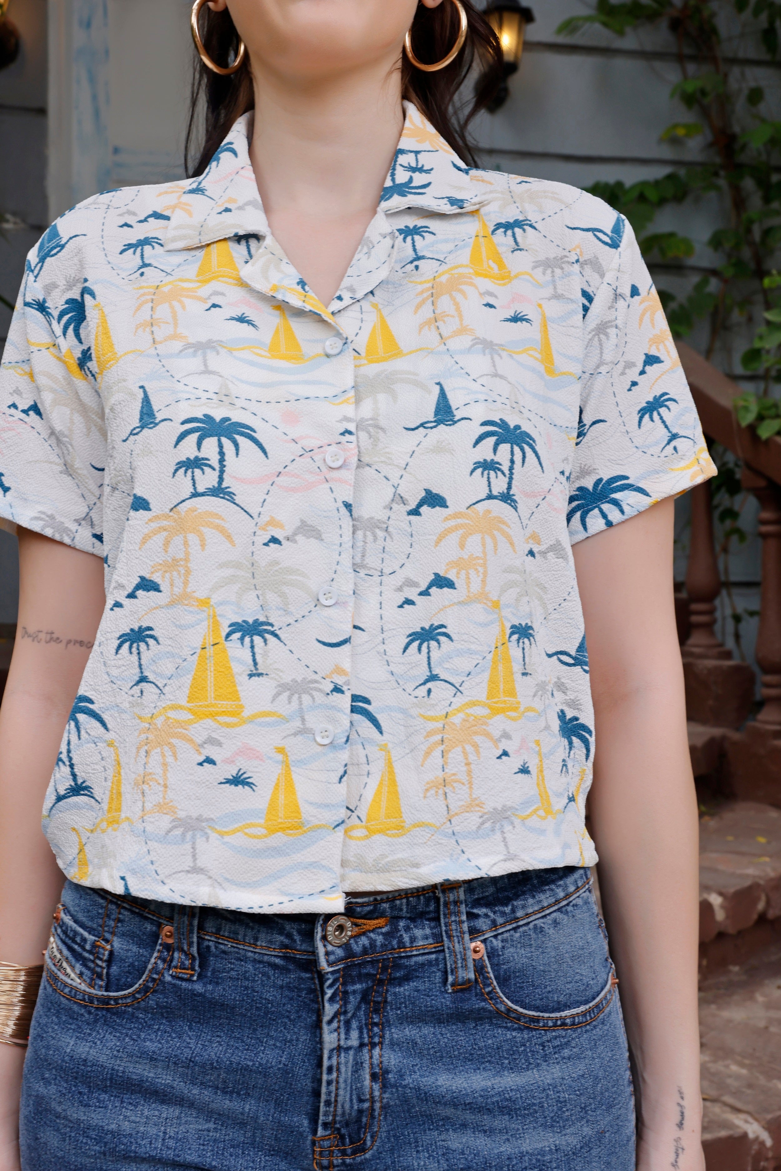 Zilcon Womens Button Down Shirt Short Sleeve Printed V Neck Collared Button Up Summer Traveling Shirt Work Tops