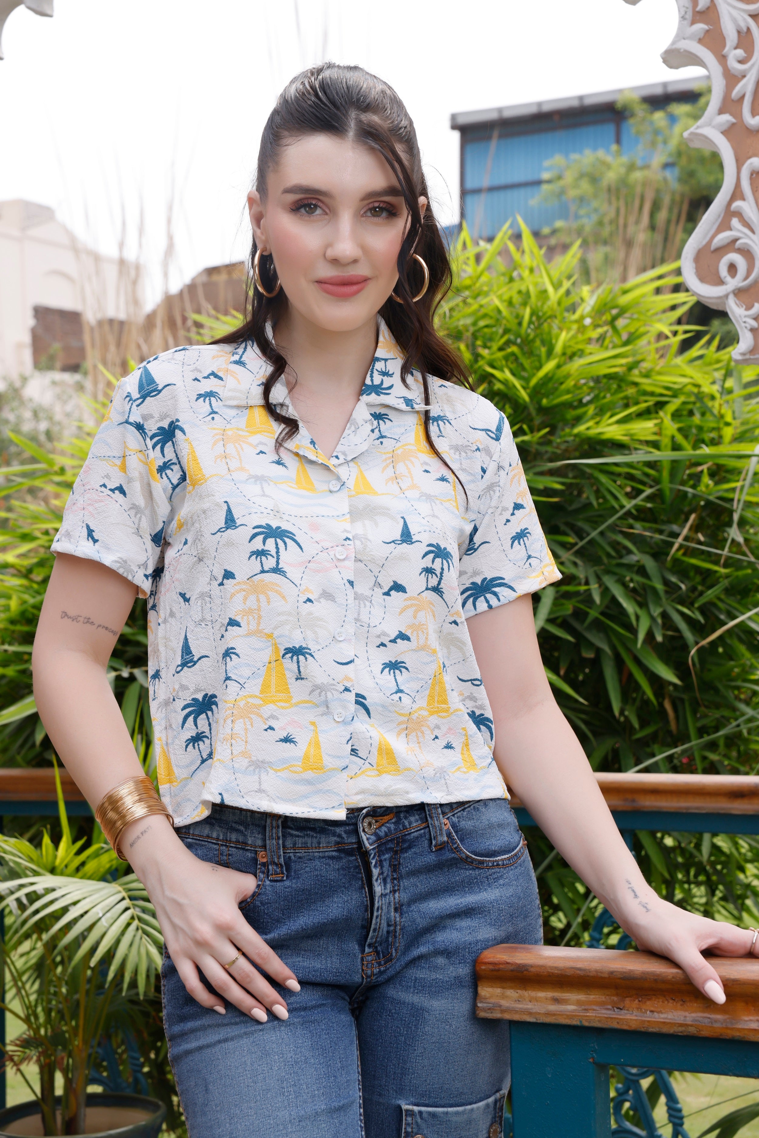 Zilcon Womens Button Down Shirt Short Sleeve Printed V Neck Collared Button Up Summer Traveling Shirt Work Tops