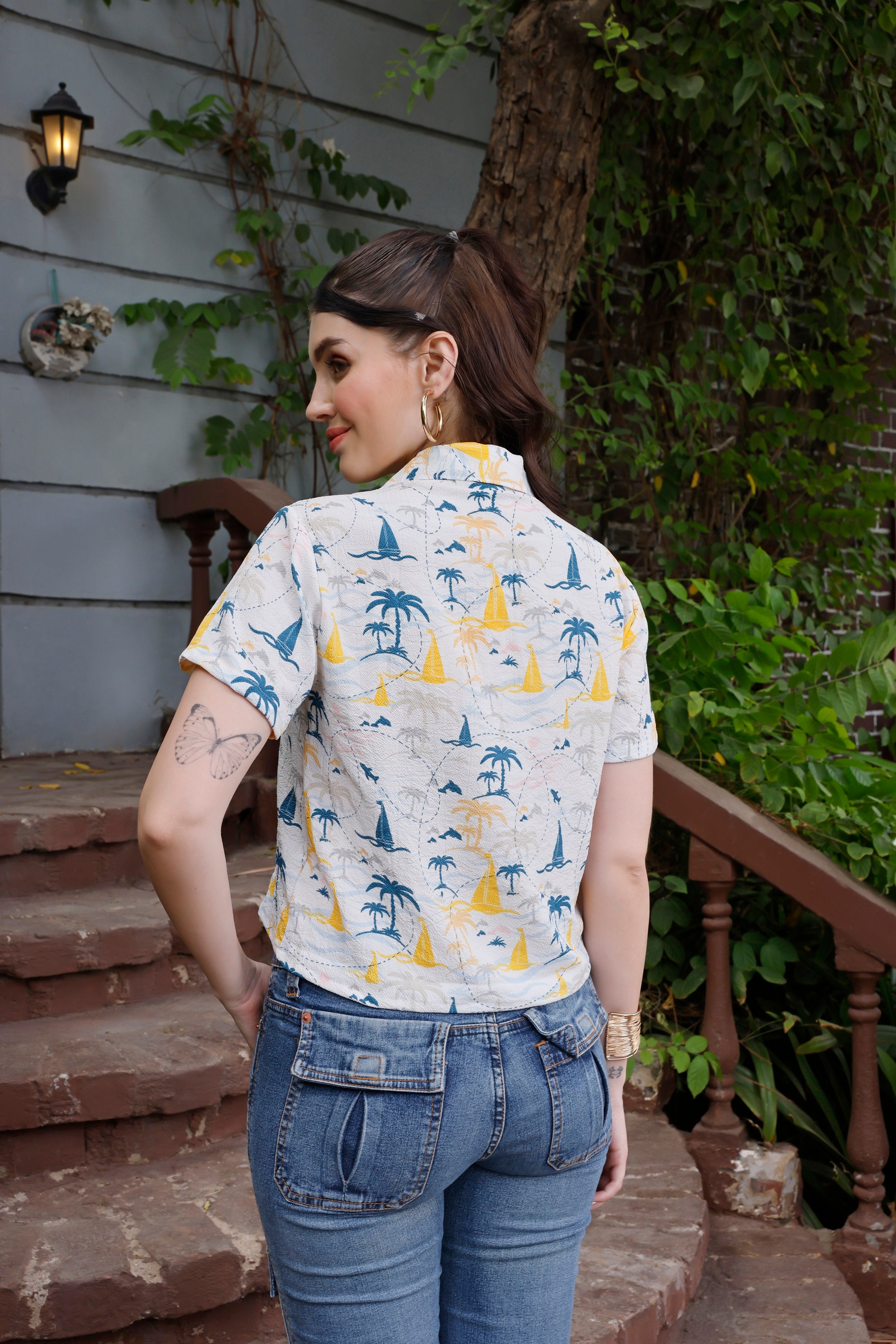 Zilcon Womens Button Down Shirt Short Sleeve Printed V Neck Collared Button Up Summer Traveling Shirt Work Tops