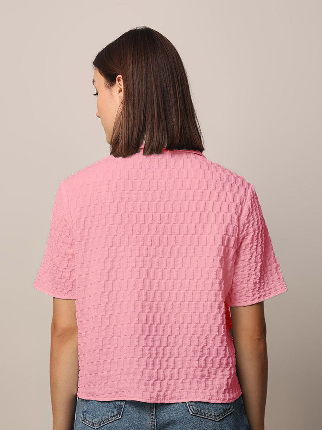 Women Loose Button Down Shirt Type Pink Tops