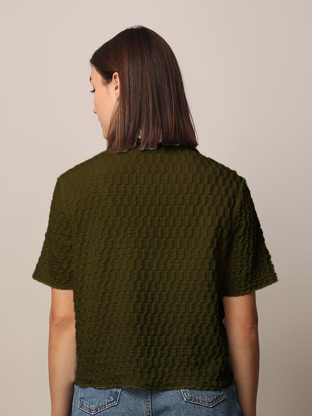 Women Loose Button Down Shirt Type Dark Green Tops