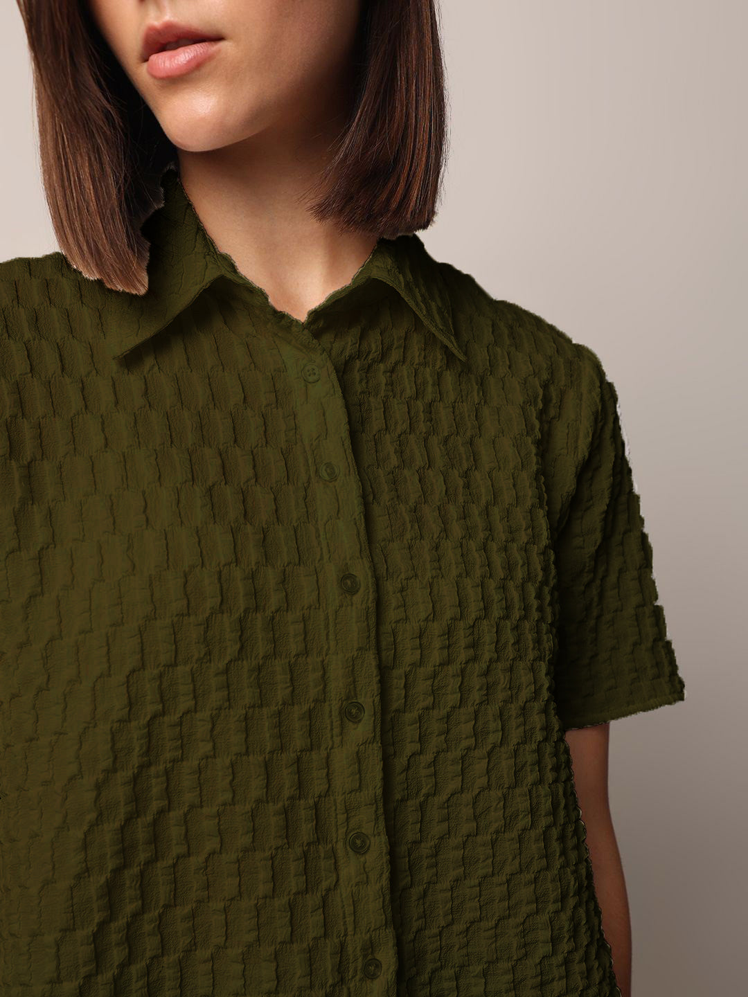 Women Loose Button Down Shirt Type Dark Green Tops