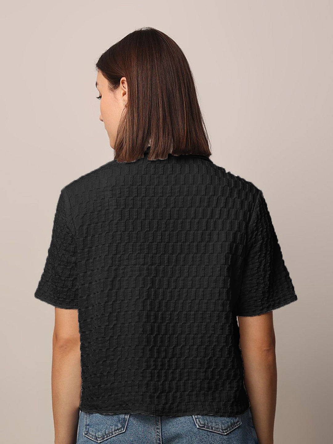 Women Loose Button Down Shirt Type Black Tops