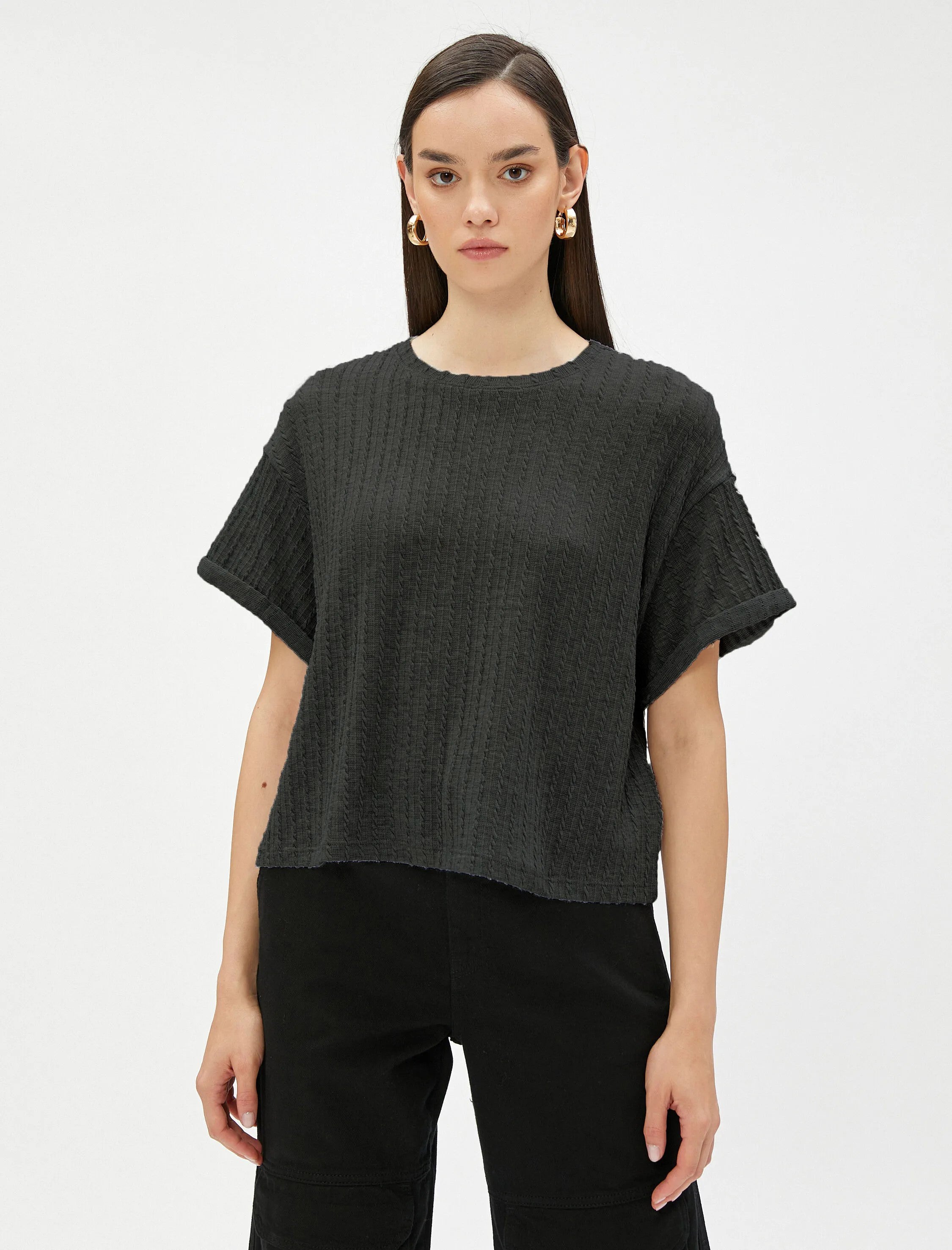 Women Loose Fit Formal Black Tops