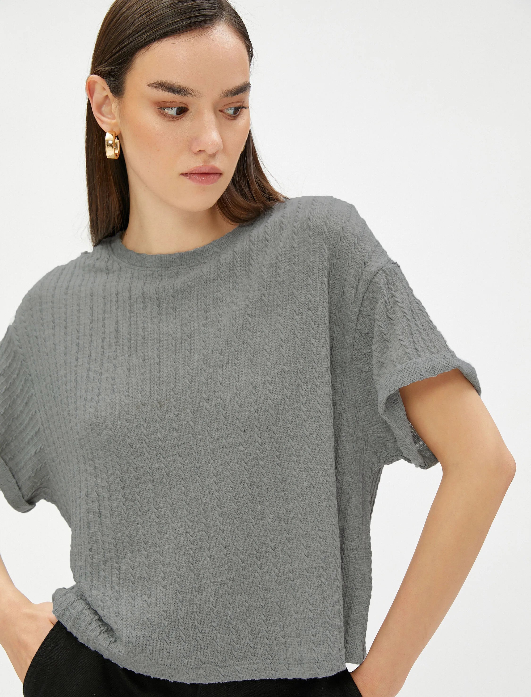 Women Loose Fit Formal Dark Grey Tops