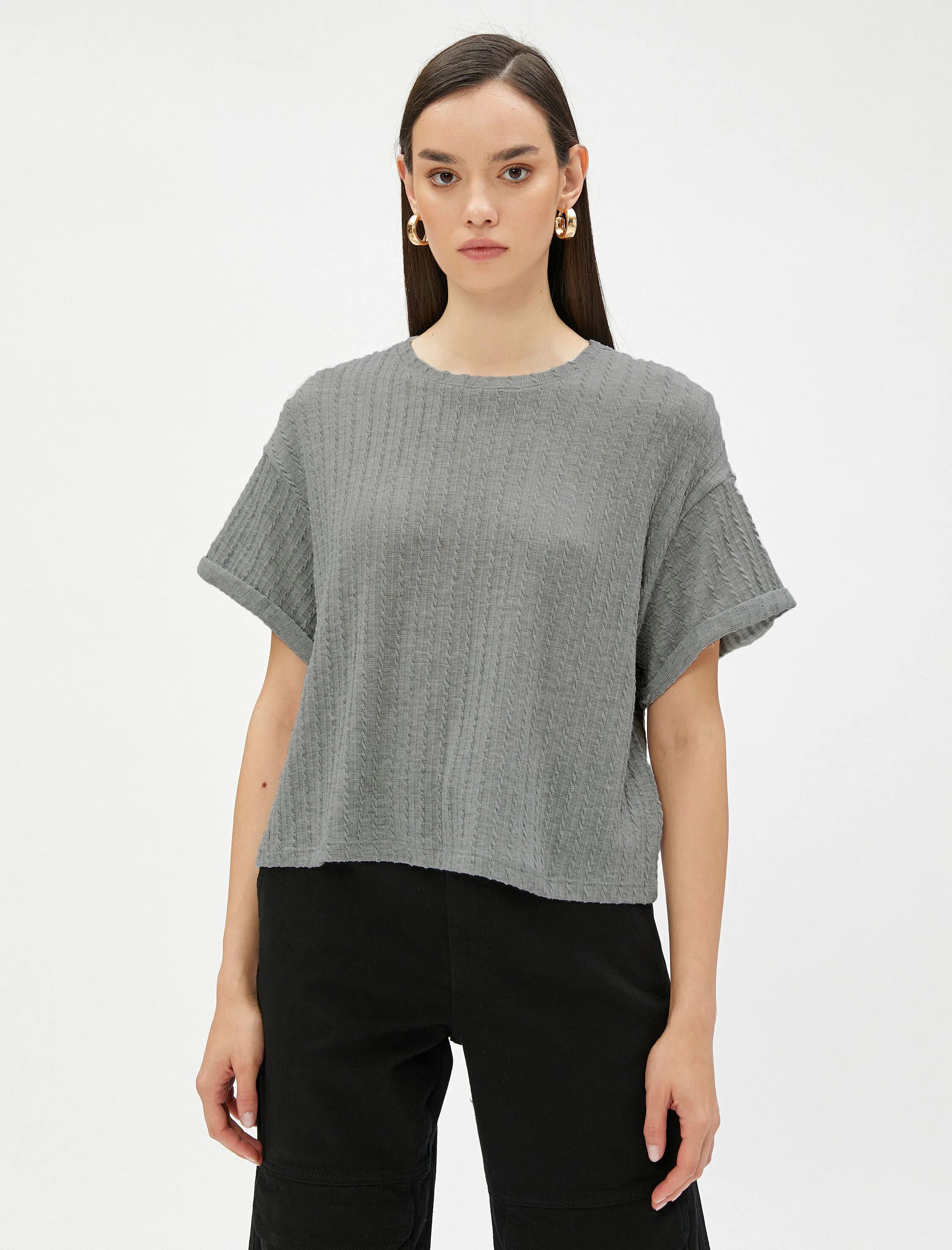 Women Loose Fit Formal Dark Grey Tops